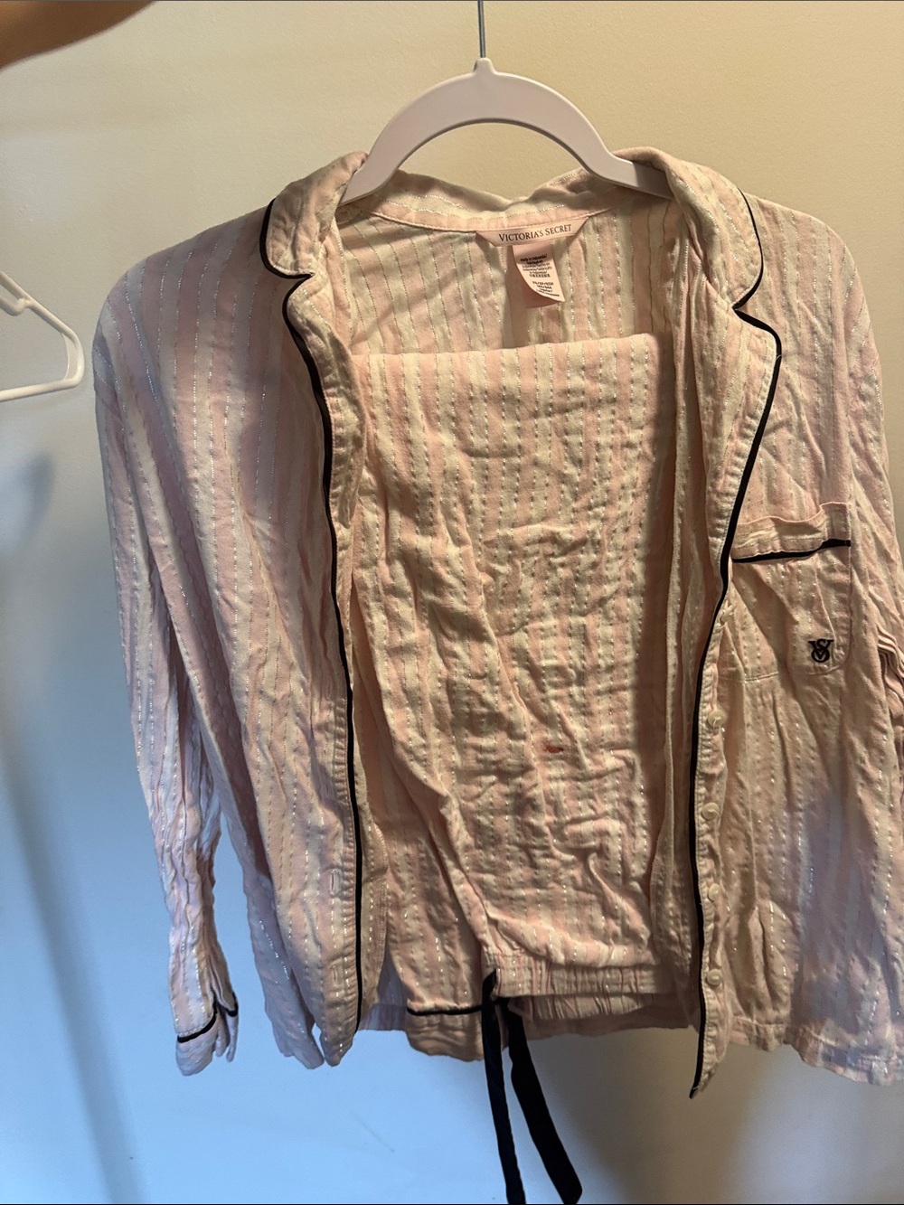 Victoria's Secret Pink Striped Pajama Jacket with Black Piping